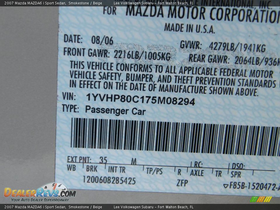 2007 Mazda MAZDA6 i Sport Sedan Smokestone / Beige Photo #30
