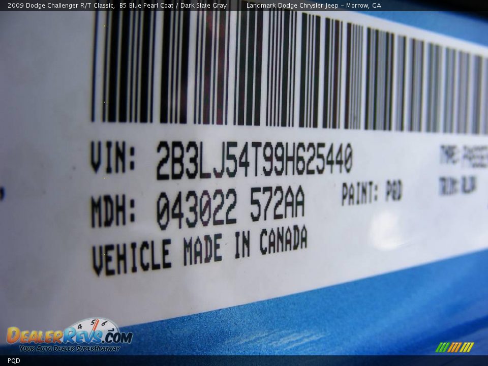 Dodge Color Code PQD B5 Blue Pearl Coat