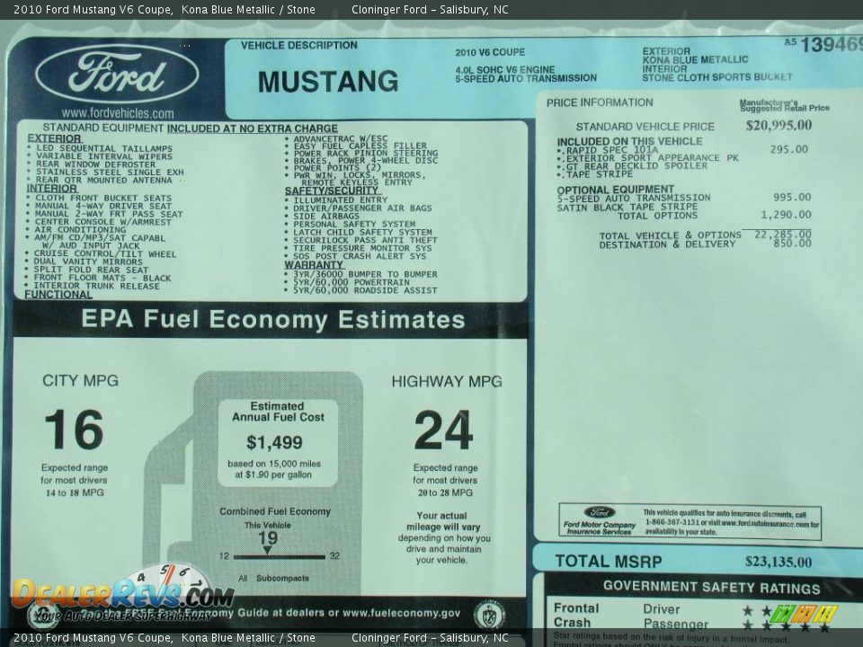 2010 Ford Mustang V6 Coupe Kona Blue Metallic / Stone Photo #11