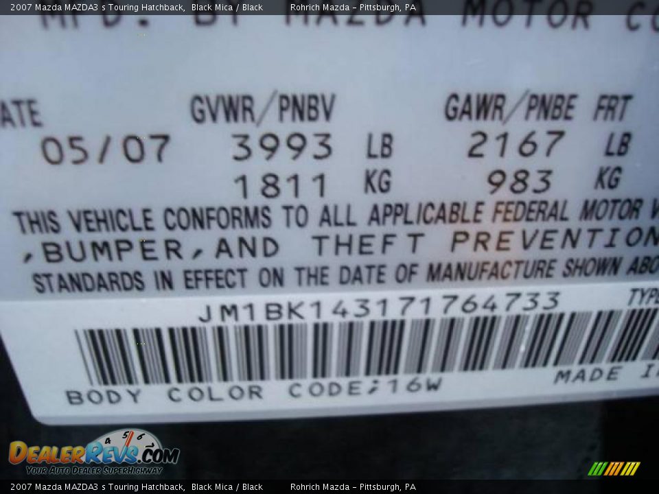 2007 Mazda MAZDA3 s Touring Hatchback Black Mica / Black Photo #19