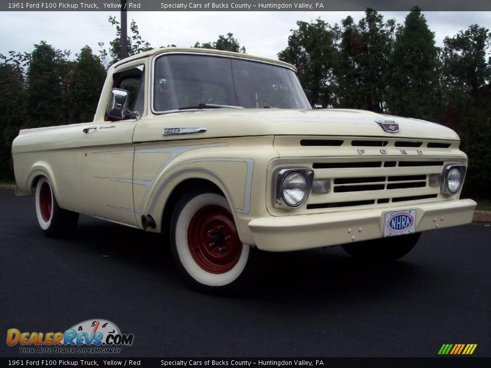 1961 Ford F100 Pickup Truck Yellow / Red Photo #18