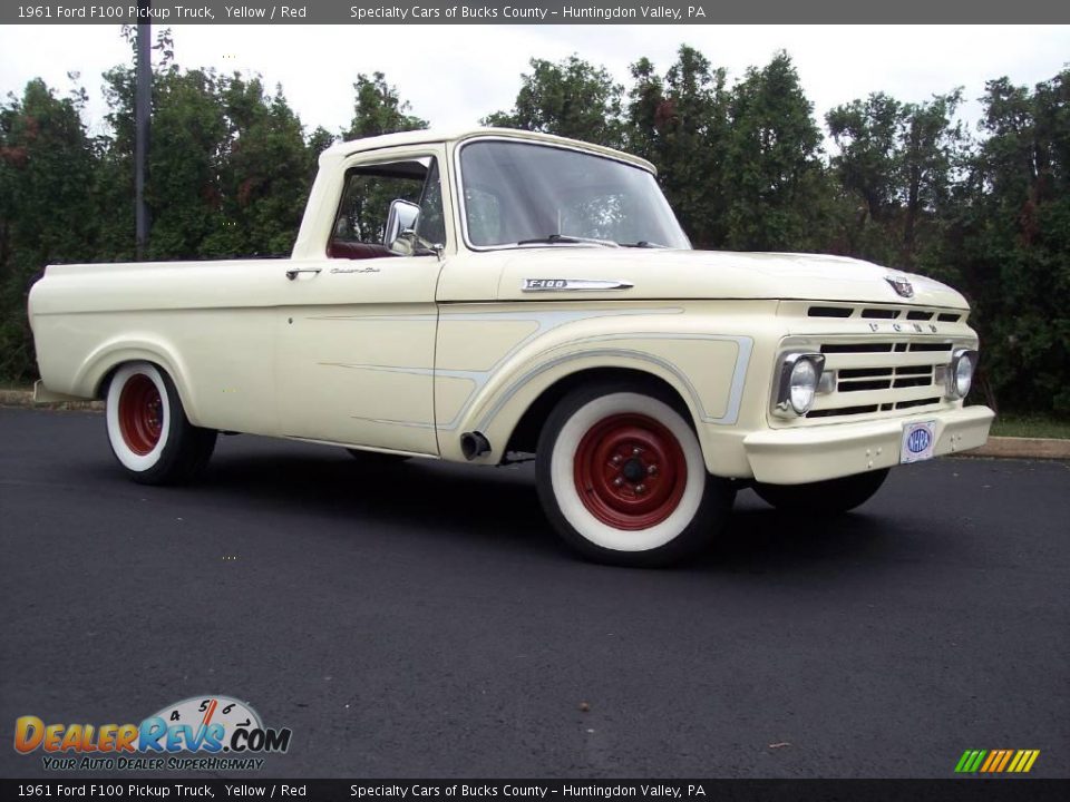 1961 Ford F100 Pickup Truck Yellow / Red Photo #20