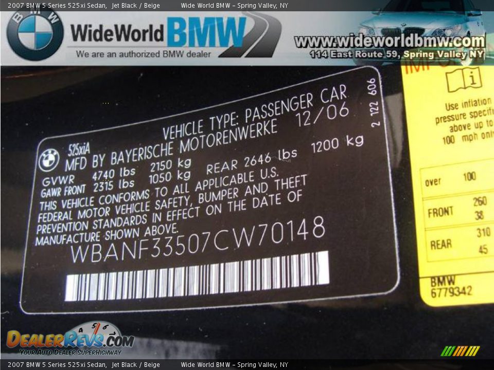2007 BMW 5 Series 525xi Sedan Jet Black / Beige Photo #15
