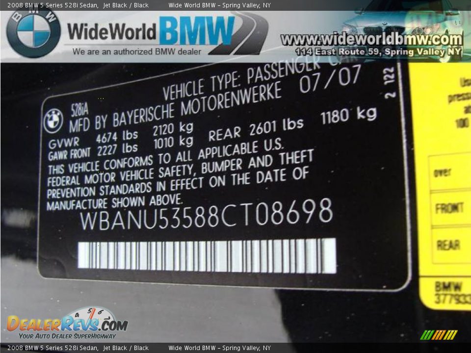 2008 BMW 5 Series 528i Sedan Jet Black / Black Photo #14