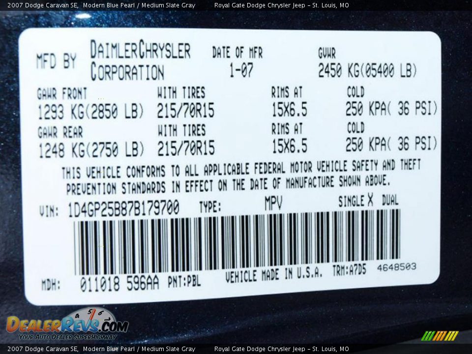 2007 Dodge Caravan SE Modern Blue Pearl / Medium Slate Gray Photo #17