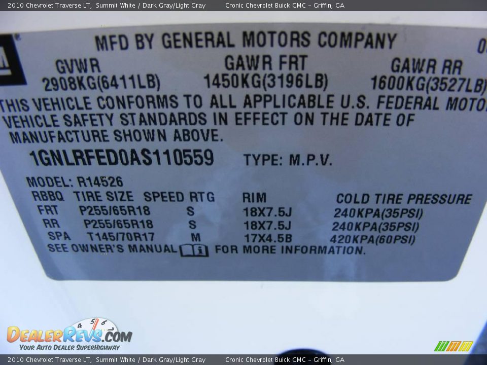 2010 Chevrolet Traverse LT Summit White / Dark Gray/Light Gray Photo #23