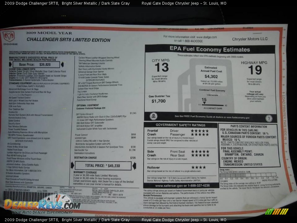 2009 Dodge Challenger SRT8 Bright Silver Metallic / Dark Slate Gray Photo #19