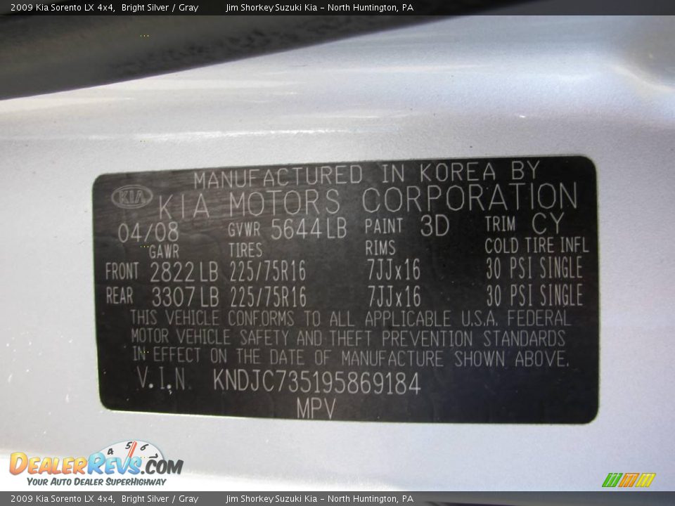 2009 Kia Sorento LX 4x4 Bright Silver / Gray Photo #14