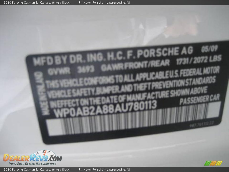 2010 Porsche Cayman S Carrara White / Black Photo #29