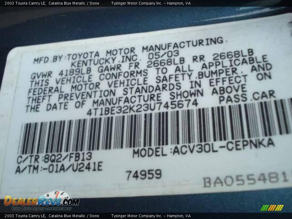 2003 Toyota Camry LE Catalina Blue Metallic / Stone Photo #20