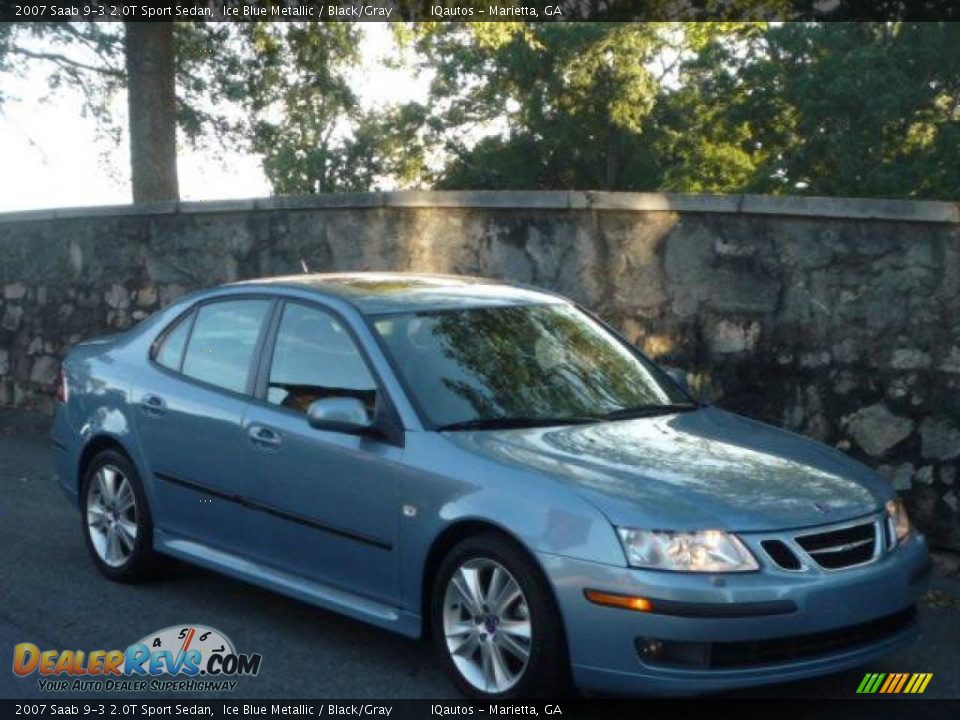 2007 Saab 9-3 2.0T Sport Sedan Ice Blue Metallic / Black/Gray Photo #1