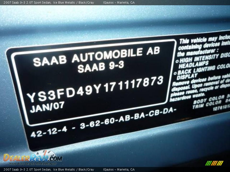 2007 Saab 9-3 2.0T Sport Sedan Ice Blue Metallic / Black/Gray Photo #29