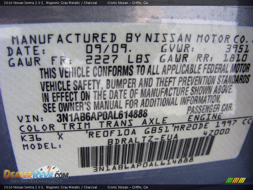 2010 Nissan Sentra 2.0 S Magnetic Gray Metallic / Charcoal Photo #15