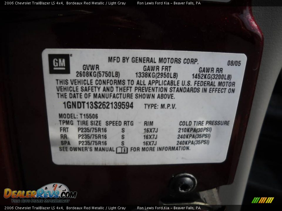 2006 Chevrolet TrailBlazer LS 4x4 Bordeaux Red Metallic / Light Gray Photo #9