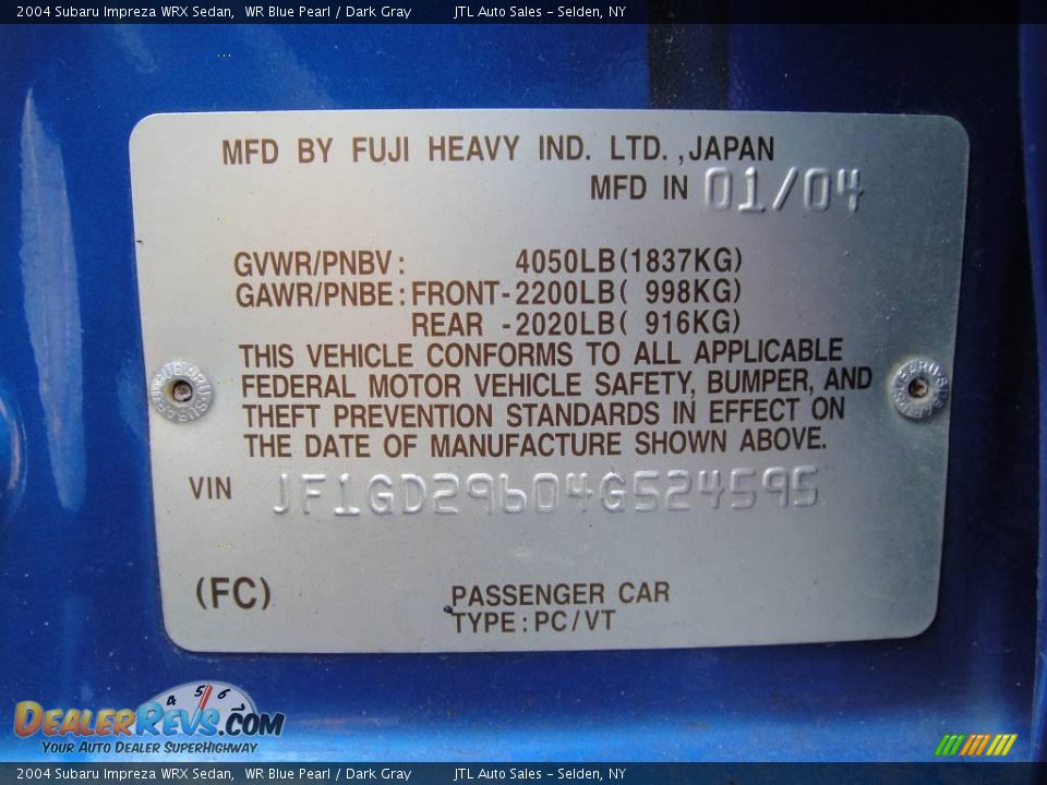 2004 Subaru Impreza WRX Sedan WR Blue Pearl / Dark Gray Photo #16