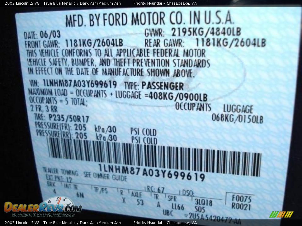 2003 Lincoln LS V8 True Blue Metallic / Dark Ash/Medium Ash Photo #21