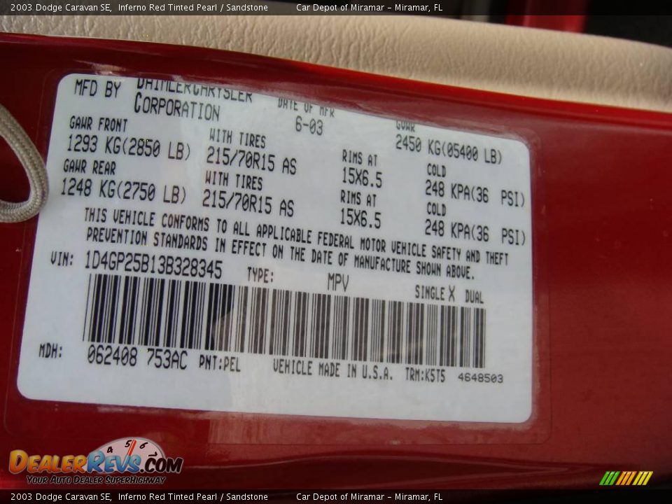 2003 Dodge Caravan SE Inferno Red Tinted Pearl / Sandstone Photo #20