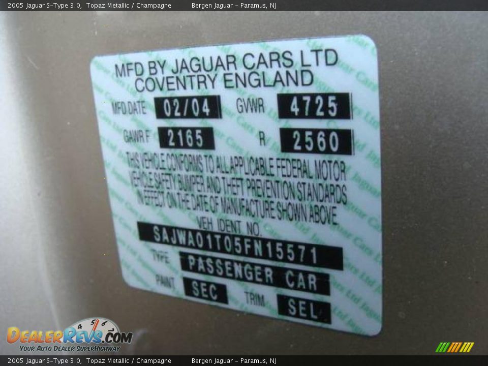 2005 Jaguar S-Type 3.0 Topaz Metallic / Champagne Photo #15