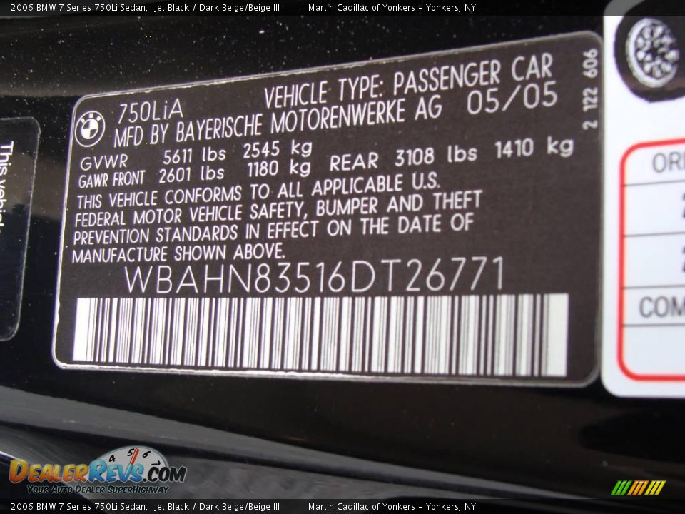 2006 BMW 7 Series 750Li Sedan Jet Black / Dark Beige/Beige III Photo #30