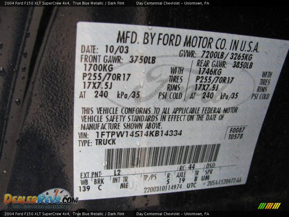 2004 Ford F150 XLT SuperCrew 4x4 True Blue Metallic / Dark Flint Photo #14