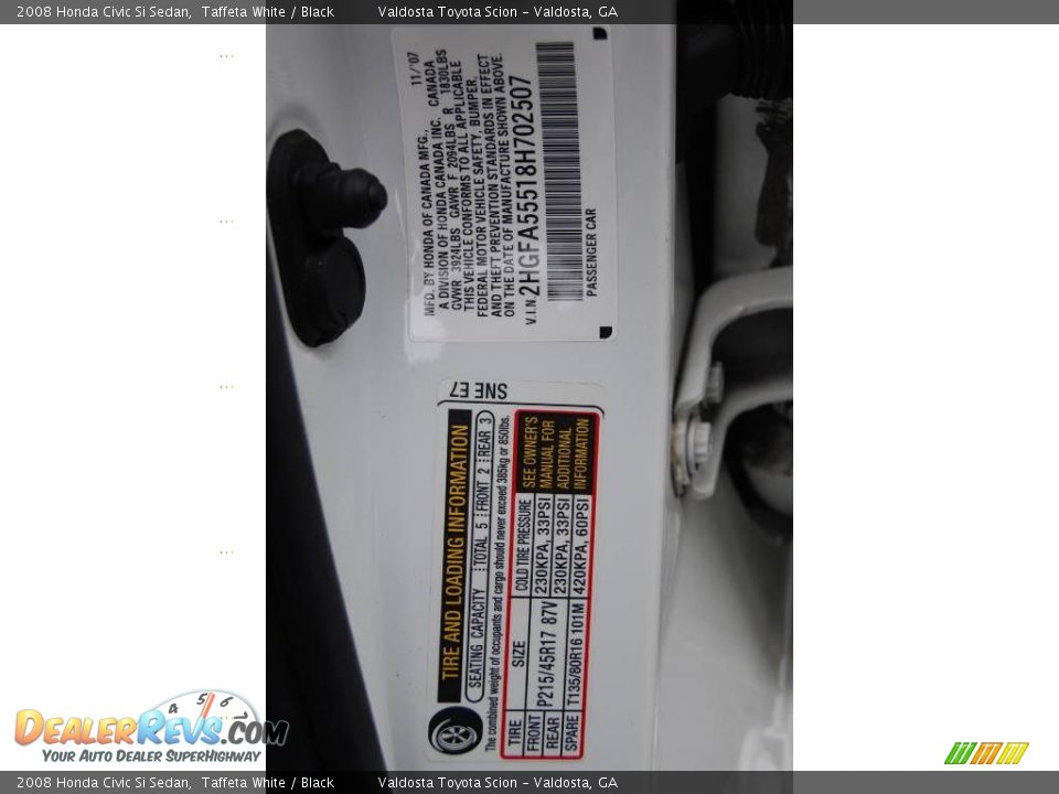 2008 Honda Civic Si Sedan Taffeta White / Black Photo #18