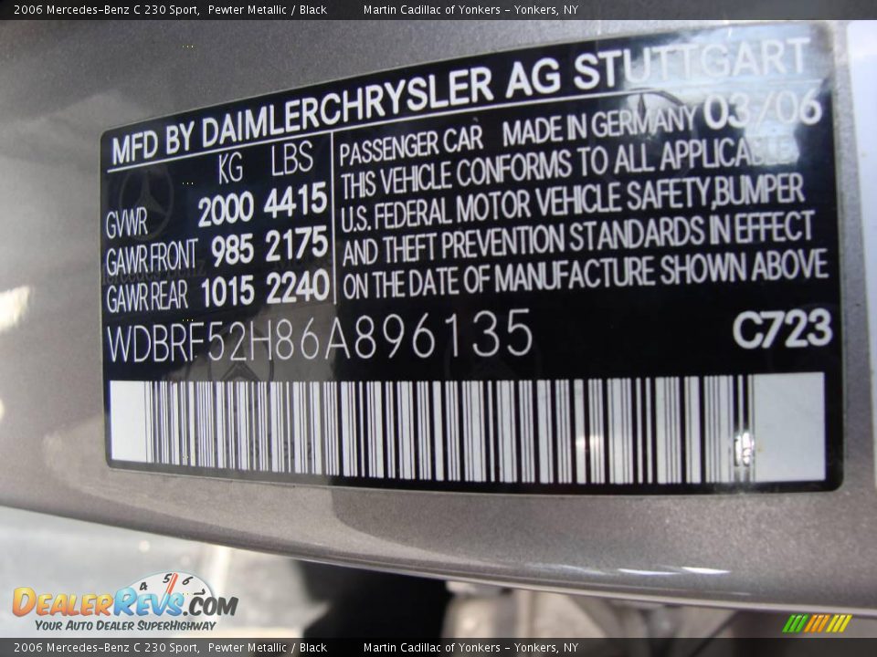 2006 Mercedes-Benz C 230 Sport Pewter Metallic / Black Photo #30