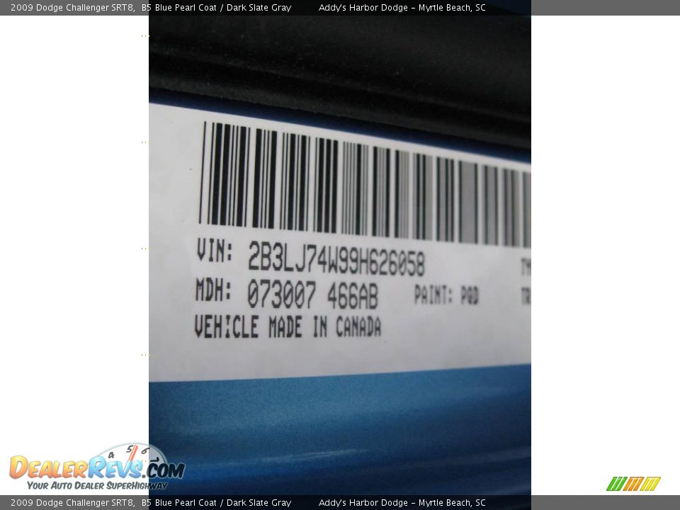 2009 Dodge Challenger SRT8 B5 Blue Pearl Coat / Dark Slate Gray Photo #26