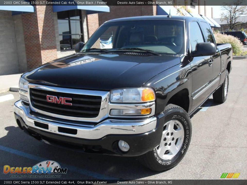 2003 GMC Sierra 1500 SLT Extended Cab 4x4 Onyx Black / Pewter Photo #2