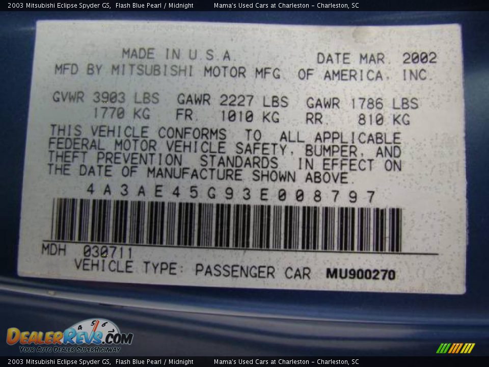 2003 Mitsubishi Eclipse Spyder GS Flash Blue Pearl / Midnight Photo #19