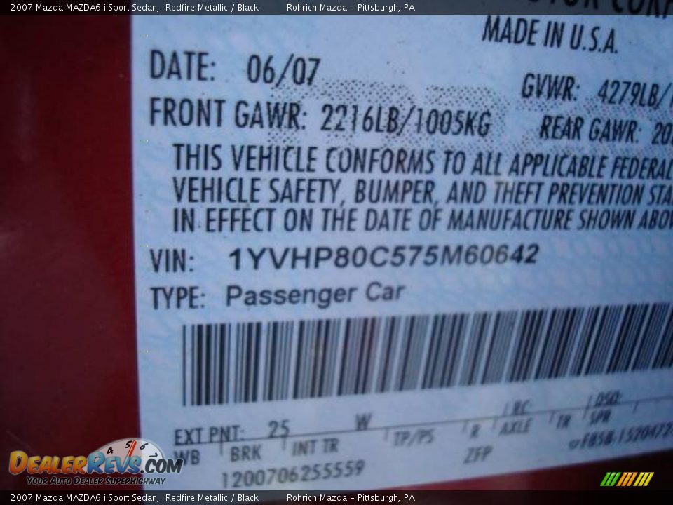 2007 Mazda MAZDA6 i Sport Sedan Redfire Metallic / Black Photo #19