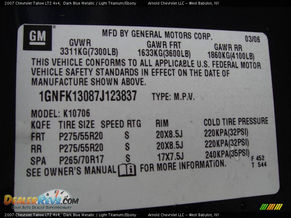 2007 Chevrolet Tahoe LTZ 4x4 Dark Blue Metallic / Light Titanium/Ebony Photo #16