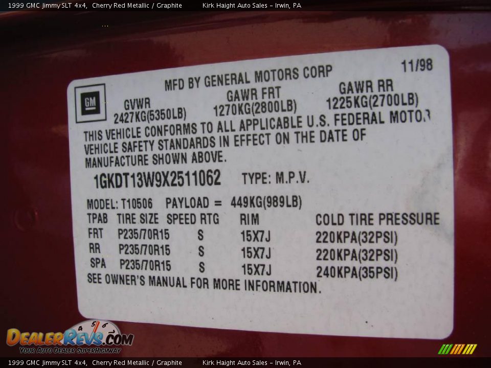 1999 GMC Jimmy SLT 4x4 Cherry Red Metallic / Graphite Photo #25
