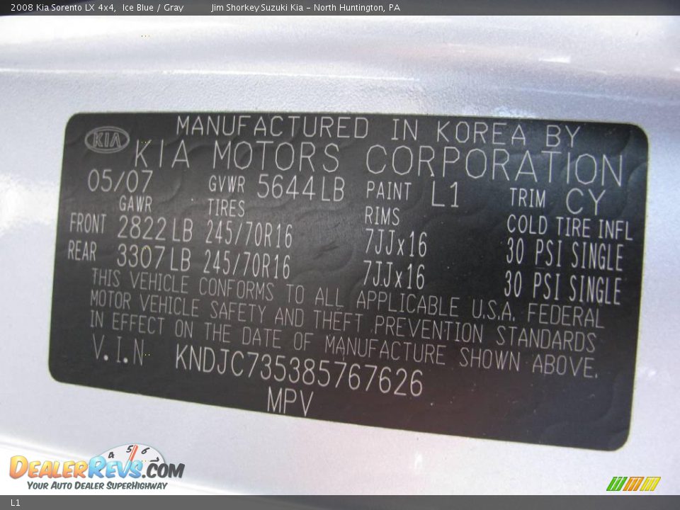 Kia Color Code L1 Ice Blue