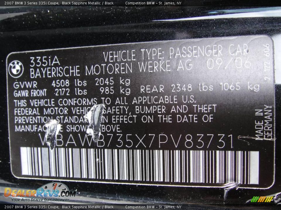 2007 BMW 3 Series 335i Coupe Black Sapphire Metallic / Black Photo #15