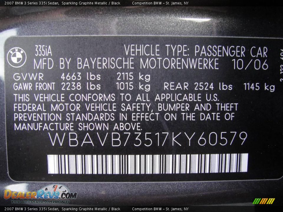 2007 BMW 3 Series 335i Sedan Sparkling Graphite Metallic / Black Photo #15