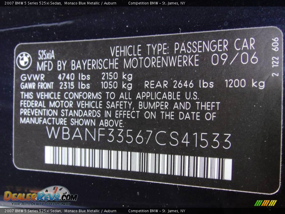 2007 BMW 5 Series 525xi Sedan Monaco Blue Metallic / Auburn Photo #15