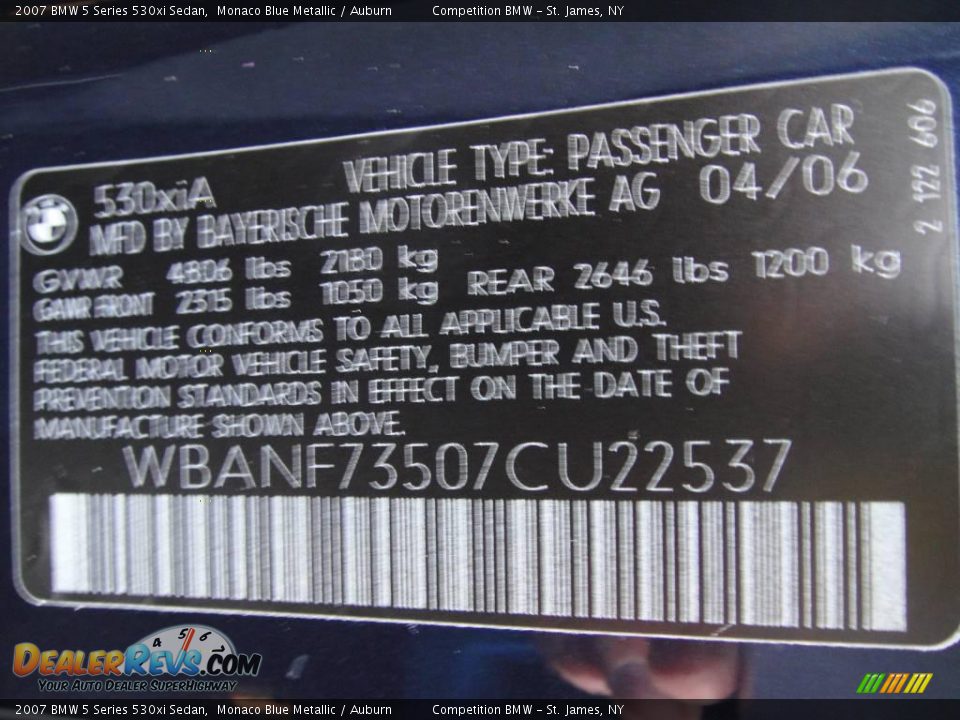 2007 BMW 5 Series 530xi Sedan Monaco Blue Metallic / Auburn Photo #15