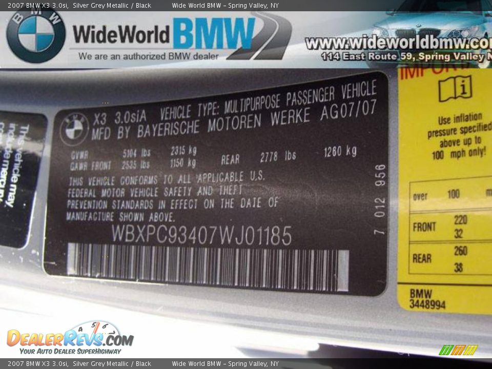 2007 BMW X3 3.0si Silver Grey Metallic / Black Photo #15