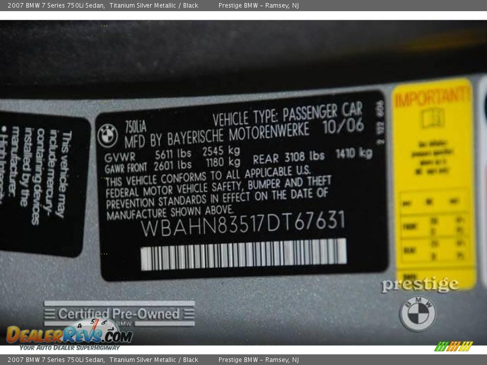 2007 BMW 7 Series 750Li Sedan Titanium Silver Metallic / Black Photo #6