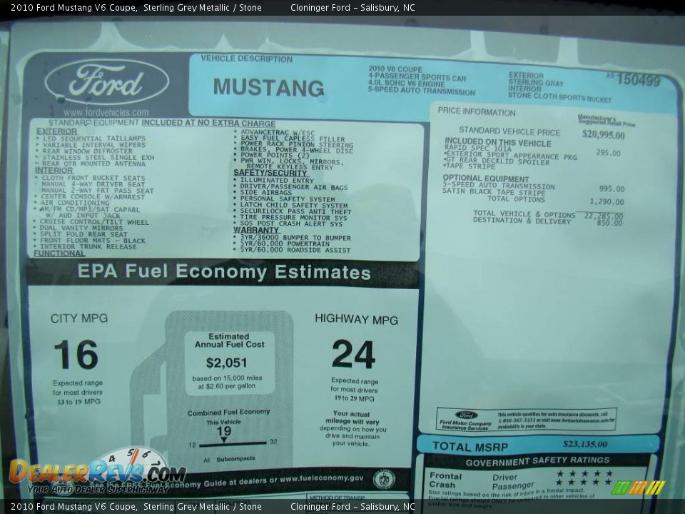 2010 Ford Mustang V6 Coupe Sterling Grey Metallic / Stone Photo #11