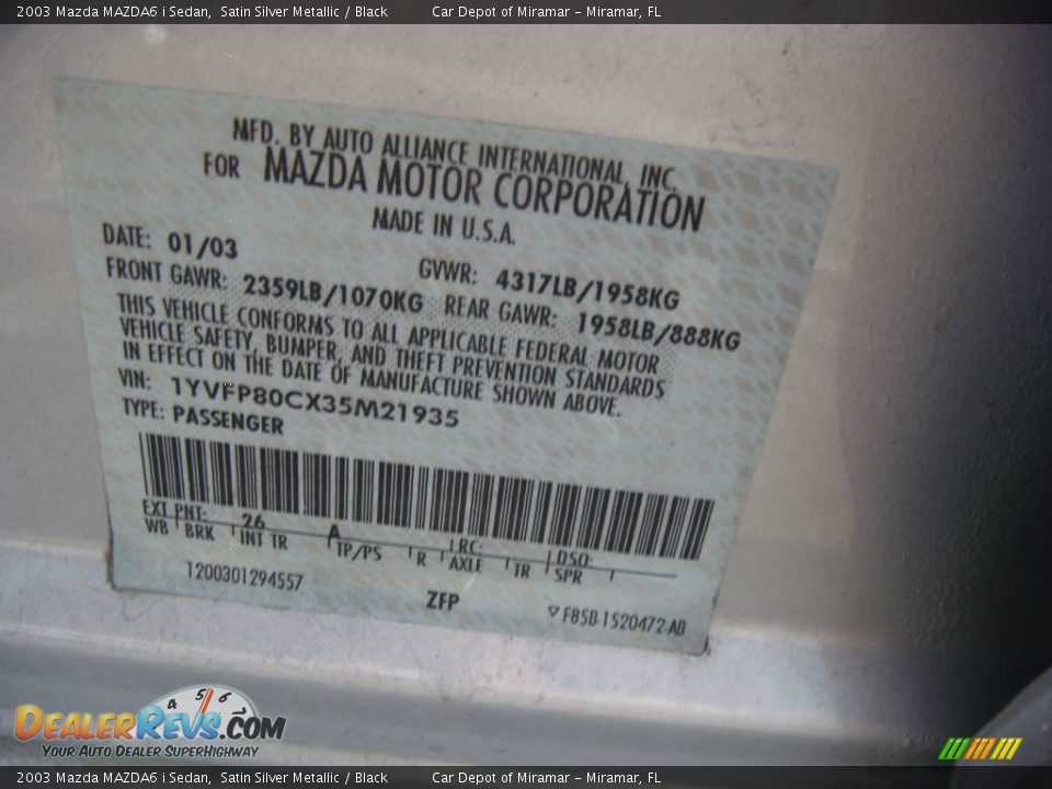 2003 Mazda MAZDA6 i Sedan Satin Silver Metallic / Black Photo #19