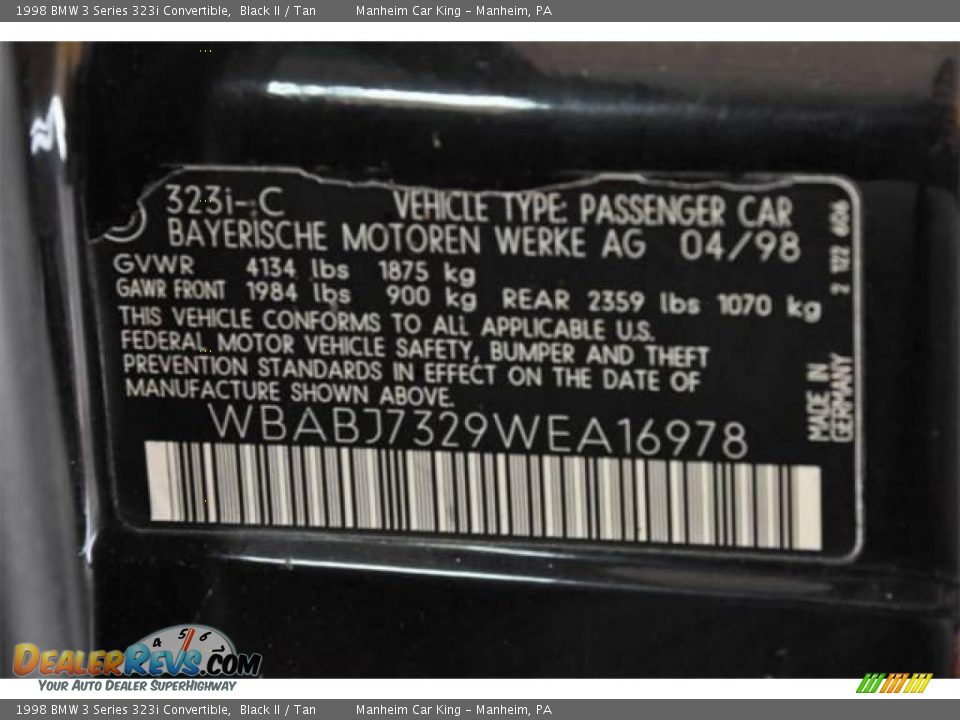 1998 BMW 3 Series 323i Convertible Black II / Tan Photo #12