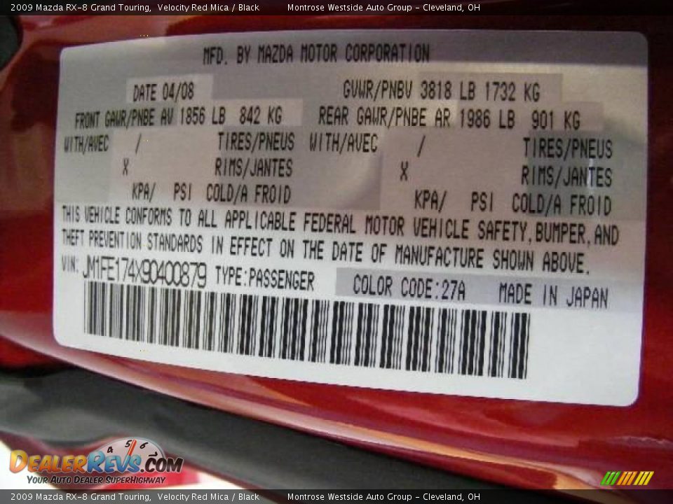 2009 Mazda RX-8 Grand Touring Velocity Red Mica / Black Photo #36