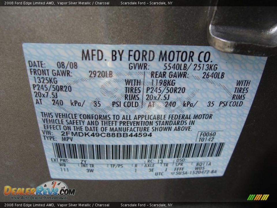 2008 Ford Edge Limited AWD Vapor Silver Metallic / Charcoal Photo #22