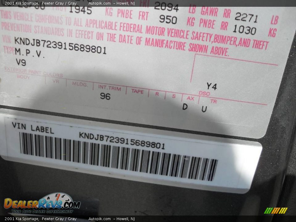 2001 Kia Sportage Pewter Gray / Gray Photo #17
