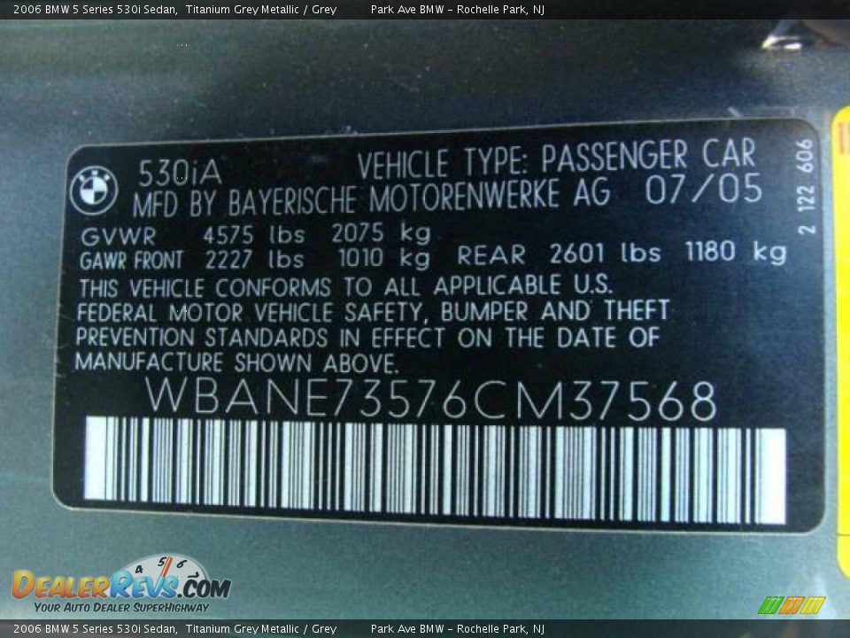 2006 BMW 5 Series 530i Sedan Titanium Grey Metallic / Grey Photo #26