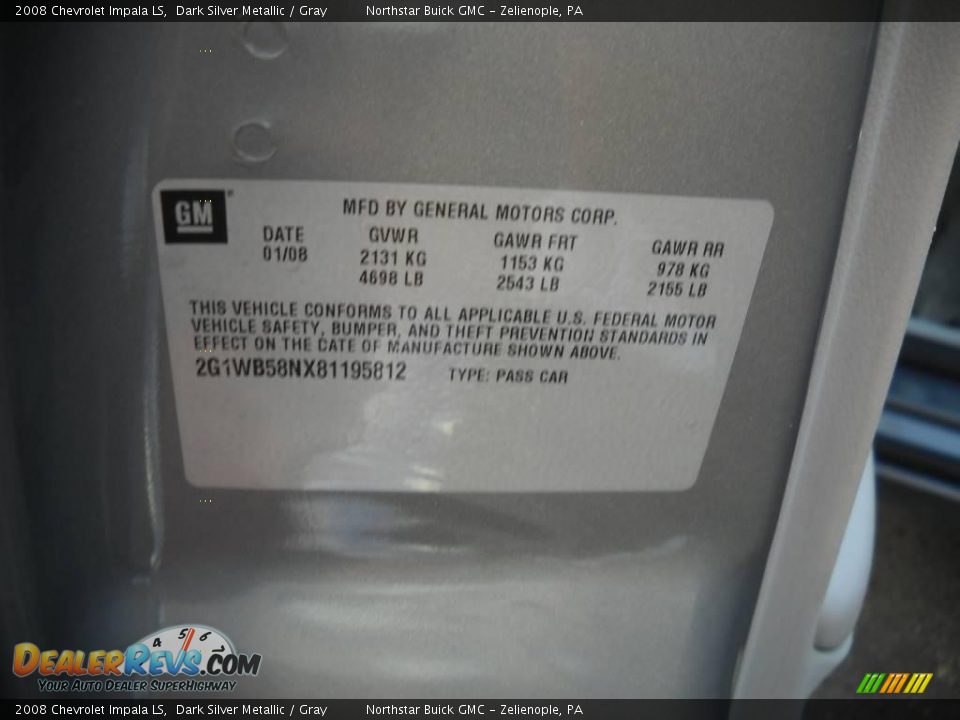 2008 Chevrolet Impala LS Dark Silver Metallic / Gray Photo #9