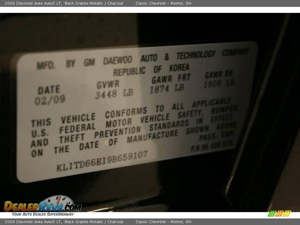 2009 Chevrolet Aveo Aveo5 LT Black Granite Metallic / Charcoal Photo #20