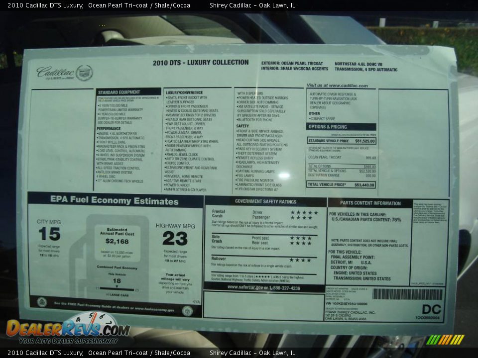 2010 Cadillac DTS Luxury Ocean Pearl Tri-coat / Shale/Cocoa Photo #16