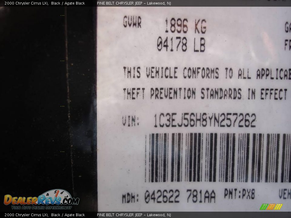 2000 Chrysler Cirrus LXi Black / Agate Black Photo #15